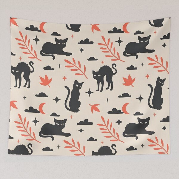 Item preview, Vintage Halloween Seamless Pattern with Black Cats and Crescent Moons designed and sold by interdesigner.