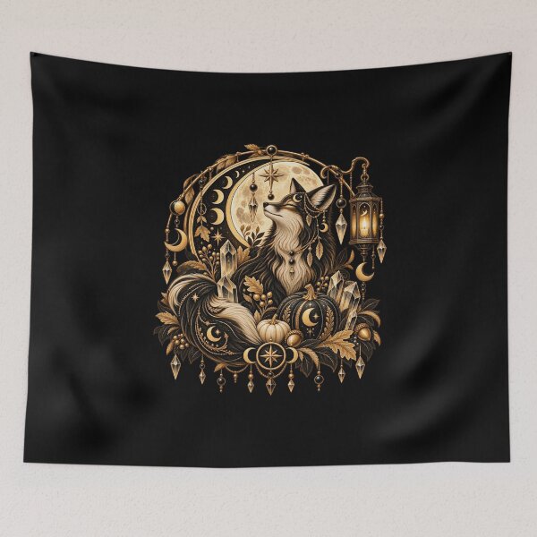 Item preview, Boho Celestial Sacred Gold Fox Moon Art designed and sold by BohoMysticArt.