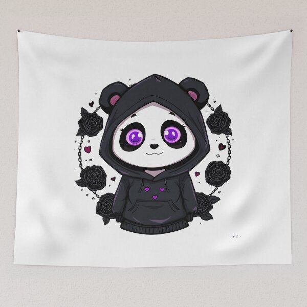 Item preview, Gothic Panda Hoodie | Cute Black Panda With Purple Eyes & Roses designed and sold by dreamz-world.