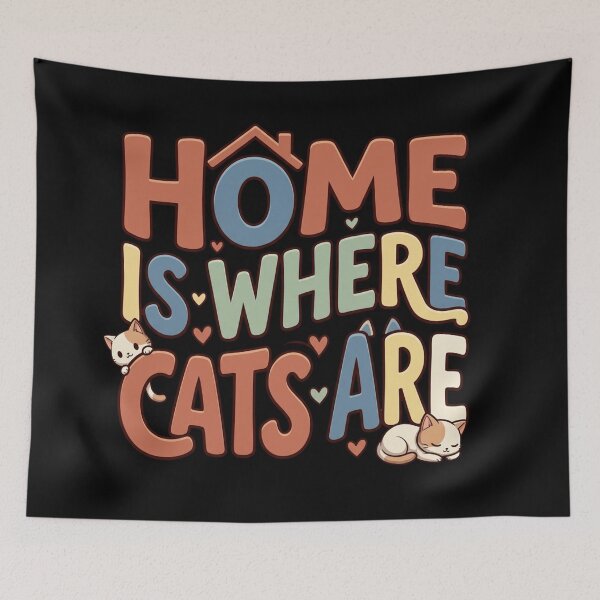 Item preview, Home Is Where Cats Are Cozy Retro Typography Cute Cat Owner Quote    designed and sold by mood-draftsman.