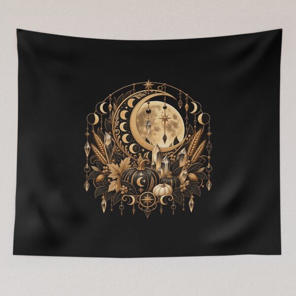 Item preview, Boho Celestial Sacred Gold Pumpkin Moon Art designed and sold by BohoMysticArt.