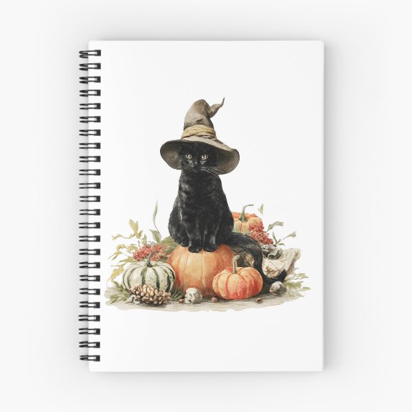 Item preview, Vintage Watercolor Black Cat with Witch Hat and Autumn Pumpkins designed and sold by interdesigner.