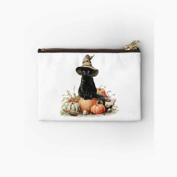 Item preview, Vintage Watercolor Black Cat with Witch Hat and Autumn Pumpkins designed and sold by interdesigner.