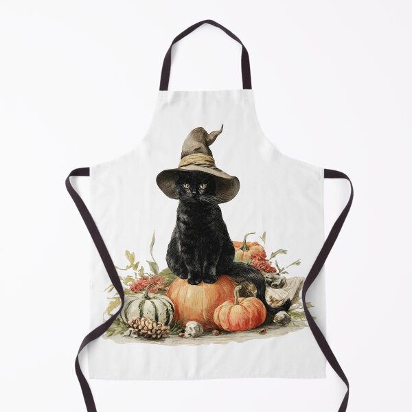Item preview, Vintage Watercolor Black Cat with Witch Hat and Autumn Pumpkins designed and sold by interdesigner.