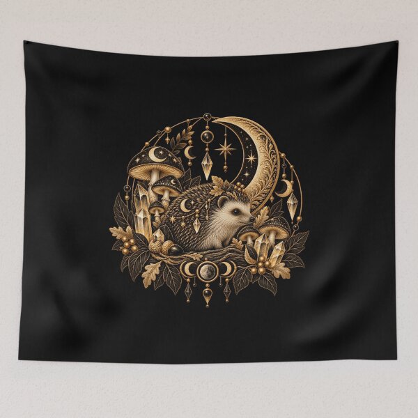Item preview, Boho Celestial Sacred Gold Hedgehog Moon Art designed and sold by BohoMysticArt.
