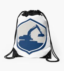 Mechanical Digger Excavator Shield Retro Drawstring Bag