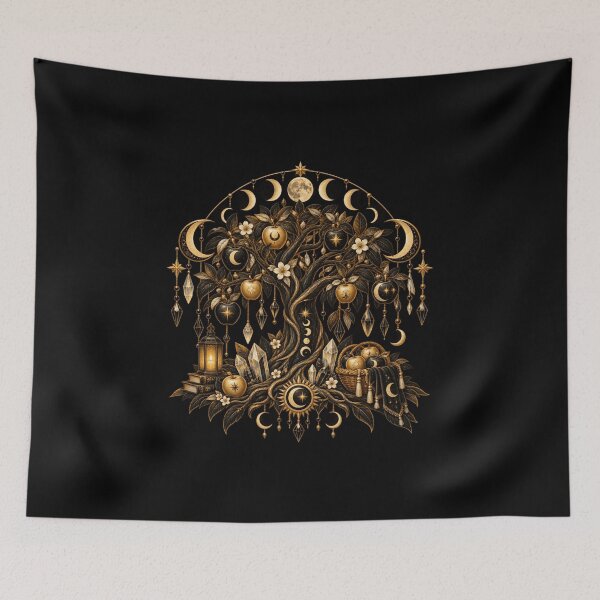 Item preview, Boho Celestial Sacred Gold Autumn Apple Tree Art designed and sold by BohoMysticArt.