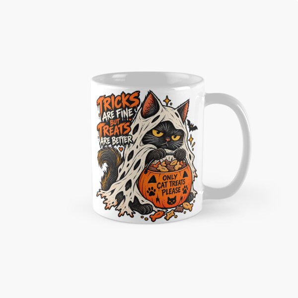 Item preview, Tricks Are Fine But Treats Are Better - Spooky Black Cat Halloween T-Shirt Design designed and sold by KIDEnia.