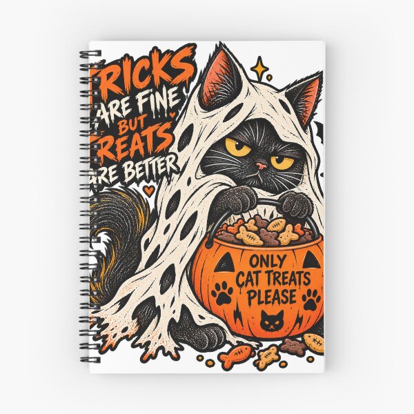 Item preview, Tricks Are Fine But Treats Are Better - Spooky Black Cat Halloween T-Shirt Design designed and sold by KIDEnia.