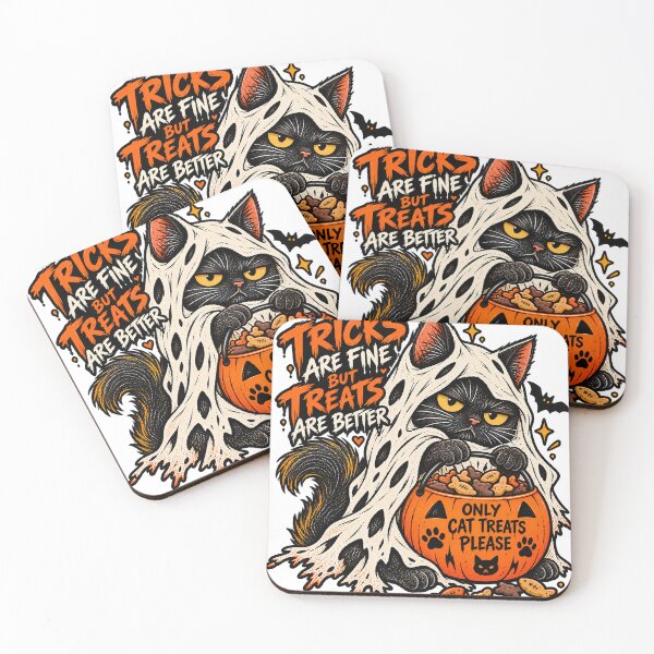 Item preview, Tricks Are Fine But Treats Are Better - Spooky Black Cat Halloween T-Shirt Design designed and sold by KIDEnia.