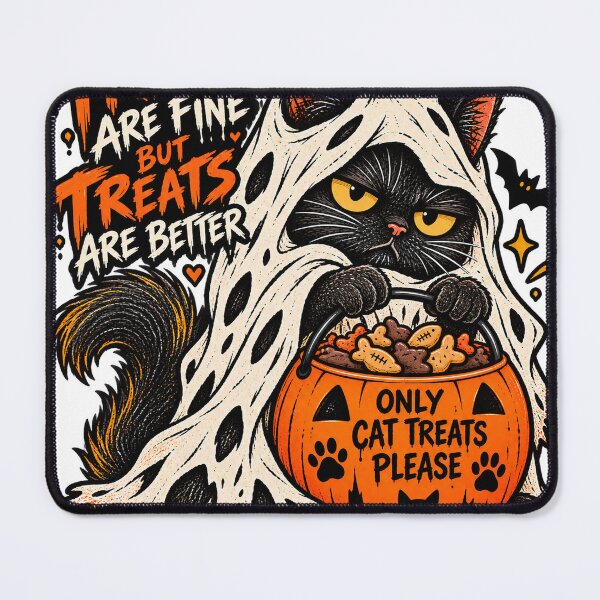 Item preview, Tricks Are Fine But Treats Are Better - Spooky Black Cat Halloween T-Shirt Design designed and sold by KIDEnia.