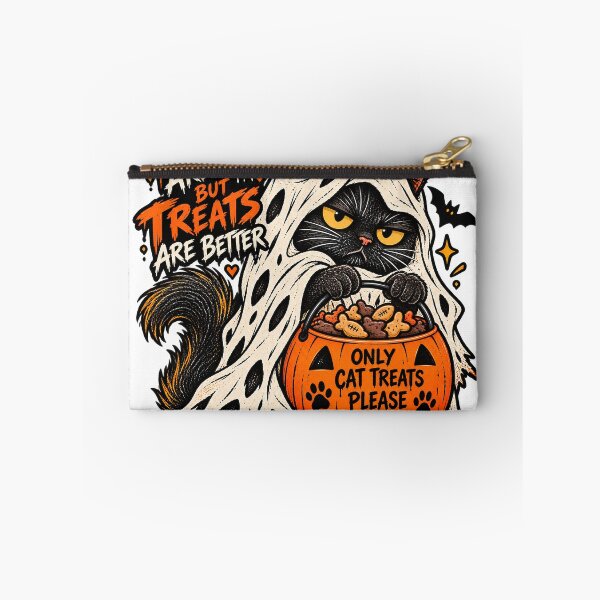 Item preview, Tricks Are Fine But Treats Are Better - Spooky Black Cat Halloween T-Shirt Design designed and sold by KIDEnia.