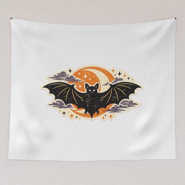 Item preview, Vintage Halloween Flying Bat with Crescent Moon and Stars Emblem designed and sold by interdesigner.