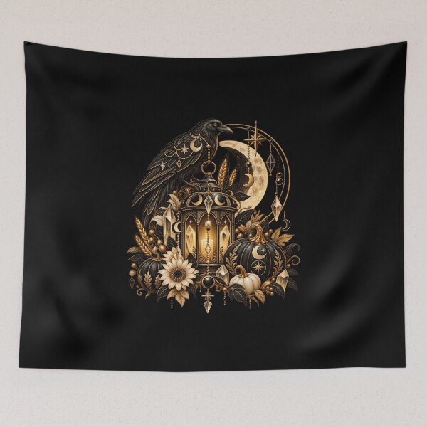 Item preview, Boho Celestial Sacred Gold Raven Lantern Art designed and sold by BohoMysticArt.