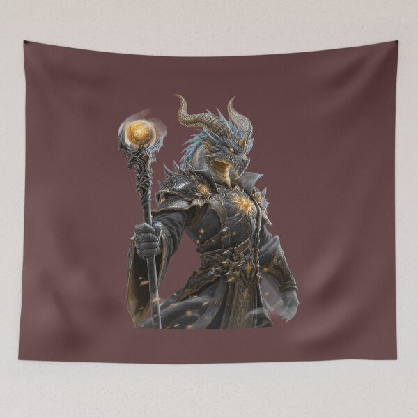 Item preview, Epic Dragonborn Sorcerer Fantasy Art / Dragon Mage with Magic Staff designed and sold by charmaroundyou.
