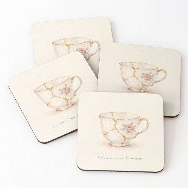 Item preview, Your Cracks Are Beauty Kintsugi Teacup Illustration | Mental Health Wall Art designed and sold by FixationStudio.