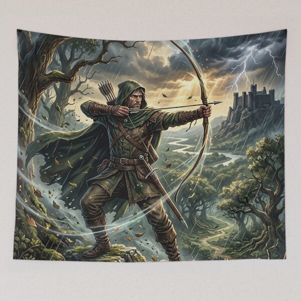 Item preview, Robin Hood Aiming Bow in Sherwood Forest - Fantasy Art designed and sold by Lucid Dream Pixel.