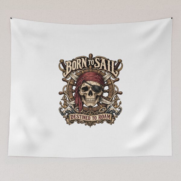 Item preview, Born to Sail, Destined to Roam – Vintage Pirate Skull Emblem designed and sold by ZayCreates.