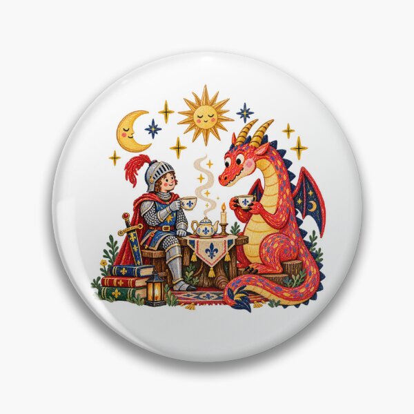 Item preview, Knight and Dragon Tea Party Whimsical Celestial Fantasy Art designed and sold by CatiaStudioArt.