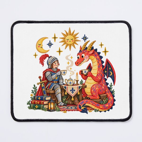 Item preview, Knight and Dragon Tea Party Whimsical Celestial Fantasy Art designed and sold by CatiaStudioArt.