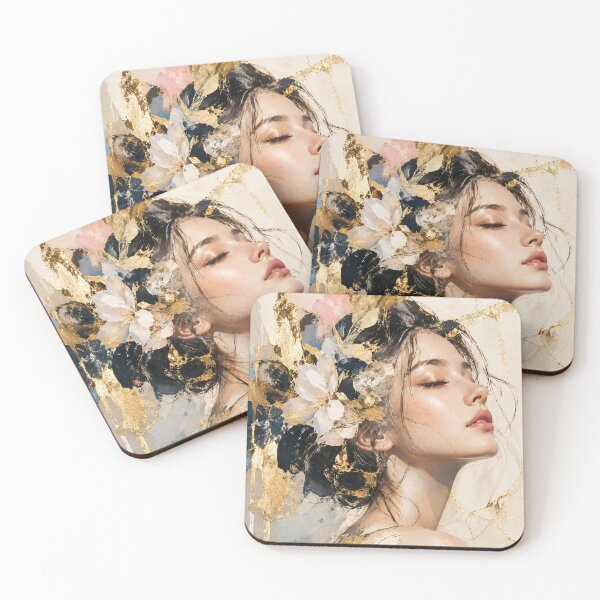 Item preview, Japanese Kintsugi Female Portrait with Flowers designed and sold by KINTSUGI-LUMI.