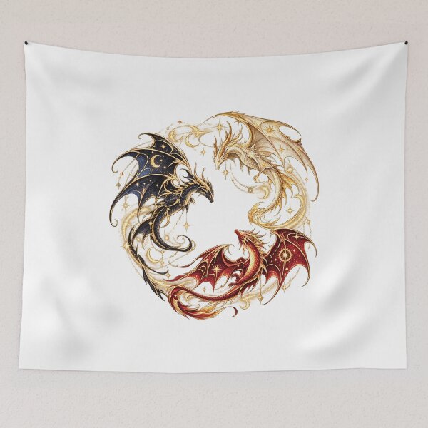 Item preview, Celestial Dragons Circle Sun Moon Stars Fantasy Art designed and sold by CatiaStudioArt.