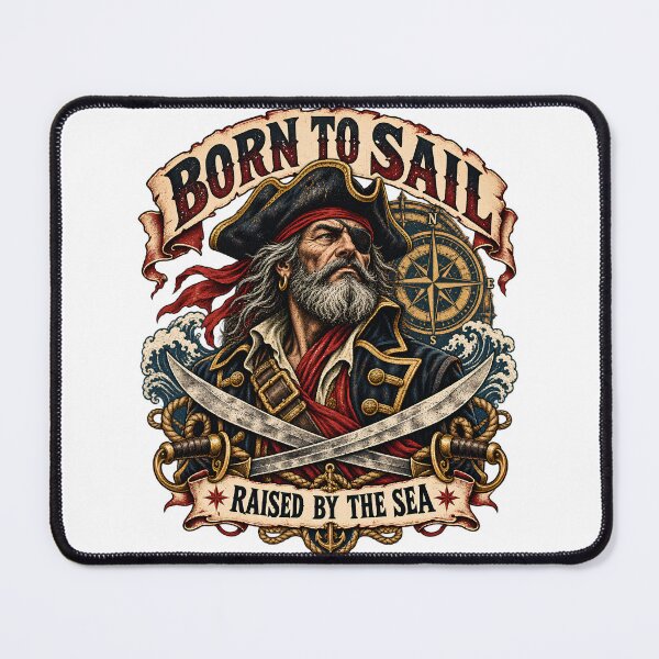 Item preview, Born To Sail - Raised By The Sea Vintage Pirate Emblem designed and sold by ZayCreates.