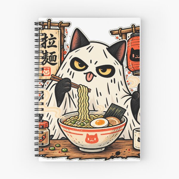 Item preview, Grumpy Ghost Cat Eating Ramen Funny Kawaii Japanese Noodle T-Shirt Design designed and sold by KIDEnia.