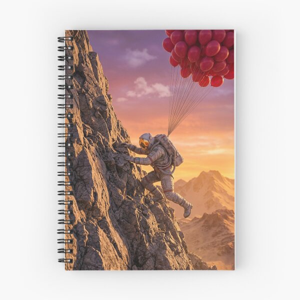 Item preview, Astronaut Mountain Climbing with Red Balloons at Sunset designed and sold by Rain-Road.