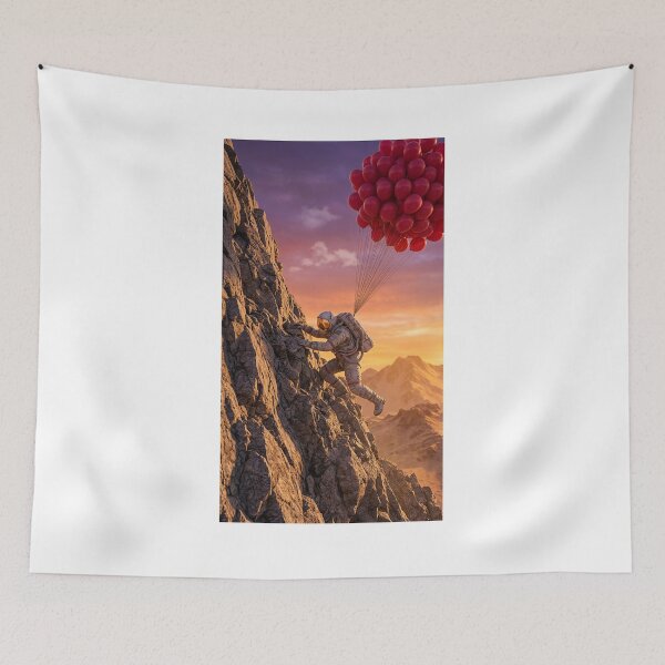 Item preview, Astronaut Mountain Climbing with Red Balloons at Sunset designed and sold by Rain-Road.