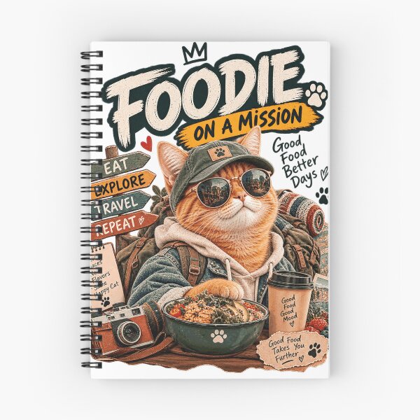 Item preview, Foodie Cat On A Mission  Funny Food Lover Cat  Cute Foodie Cat Design designed and sold by TeeVibeHaus.