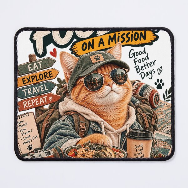 Item preview, Foodie Cat On A Mission Funny Food Lover Cat Cute Foodie Cat Design designed and sold by TeeVibeHaus.