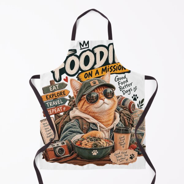 Item preview, Foodie Cat On A Mission  Funny Food Lover Cat  Cute Foodie Cat Design designed and sold by TeeVibeHaus.