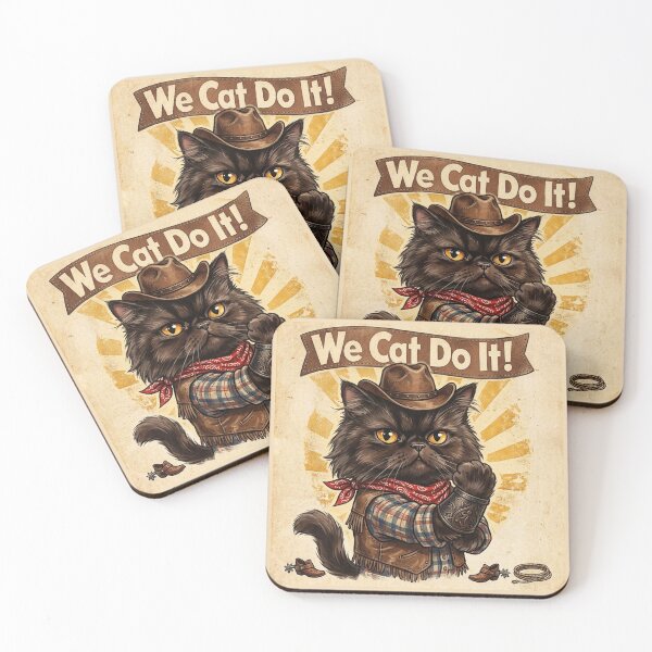 Item preview, We Cat Do It! Funny Cowboy Black Cat Vintage Poster designed and sold by PetalsPaws.