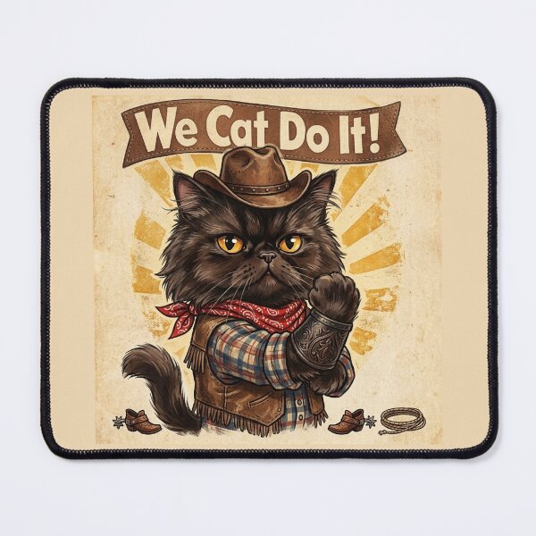 Item preview, We Cat Do It! Funny Cowboy Black Cat Vintage Poster designed and sold by PetalsPaws.