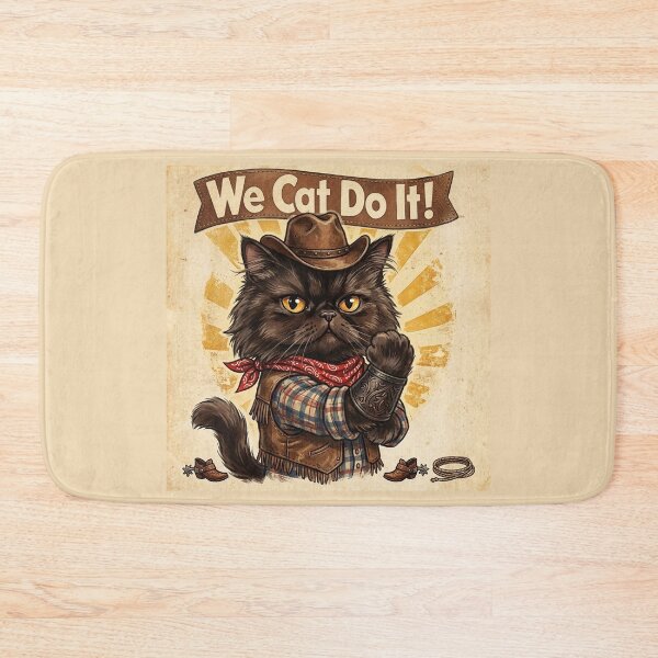 Item preview, We Cat Do It! Funny Cowboy Black Cat Vintage Poster designed and sold by PetalsPaws.