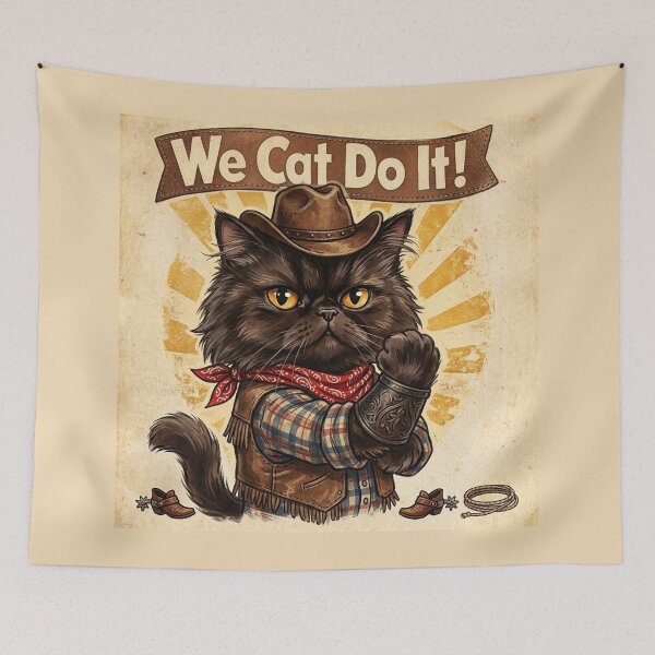 Item preview, We Cat Do It! Funny Cowboy Black Cat Vintage Poster designed and sold by PetalsPaws.