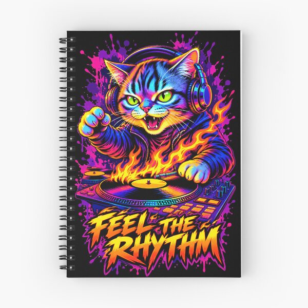 Item preview, Cyberpunk Cat DJ Feel The Rhythm on Fire Turntable designed and sold by PinnyPxStudio.