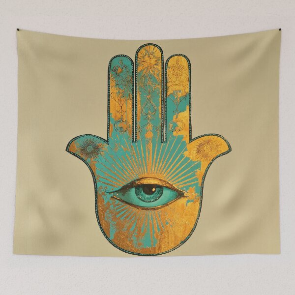 Item preview, Golden Hamsa Hand – Turquoise & Gold Protective Amulet designed and sold by Audra-studio.