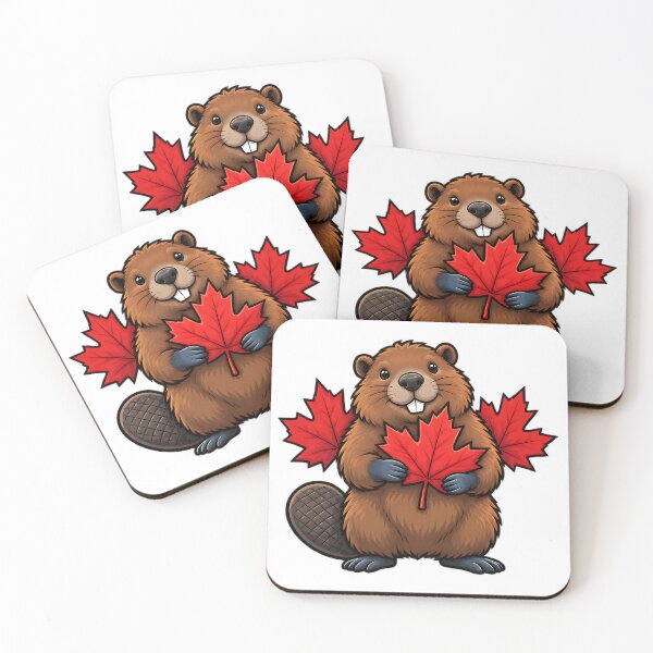 Item preview, Happy Canadian Beaver with Maple Leaves Canada Art designed and sold by ArtDesignTp.