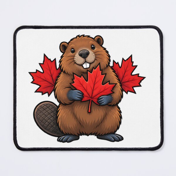 Item preview, Happy Canadian Beaver with Maple Leaves Canada Art designed and sold by ArtDesignTp.