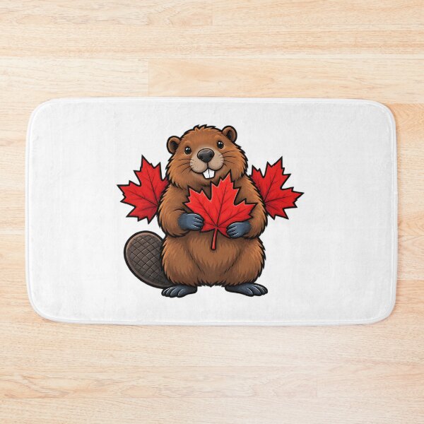 Item preview, Happy Canadian Beaver with Maple Leaves Canada Art designed and sold by ArtDesignTp.