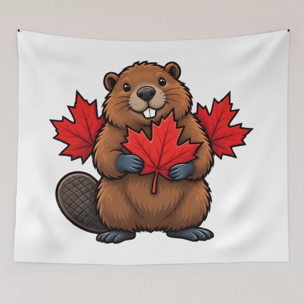 Item preview, Happy Canadian Beaver with Maple Leaves Canada Art designed and sold by ArtDesignTp.