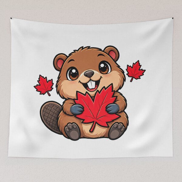 Item preview, Happy Canadian Beaver with Maple Leaves Design designed and sold by ArtDesignTp.