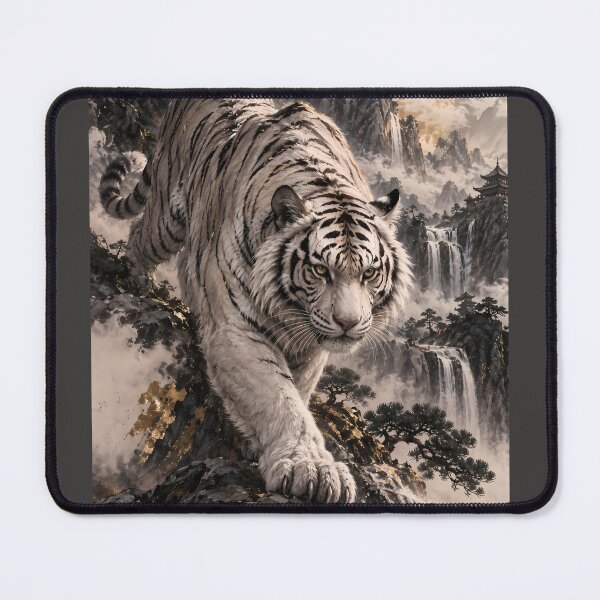 Item preview, White Tiger with Full Moon and Snowy Mountains designed and sold by ManJiangHong.
