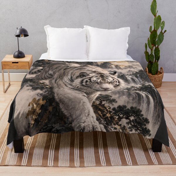 Item preview, White Tiger with Full Moon and Snowy Mountains designed and sold by ManJiangHong.