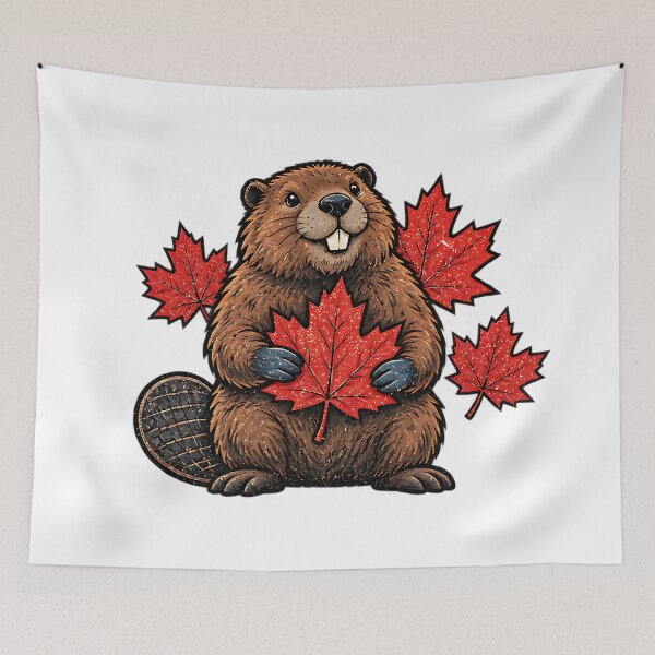 Item preview, Cute Happy Canadian Beaver with Maple Leaves designed and sold by ArtDesignTp.