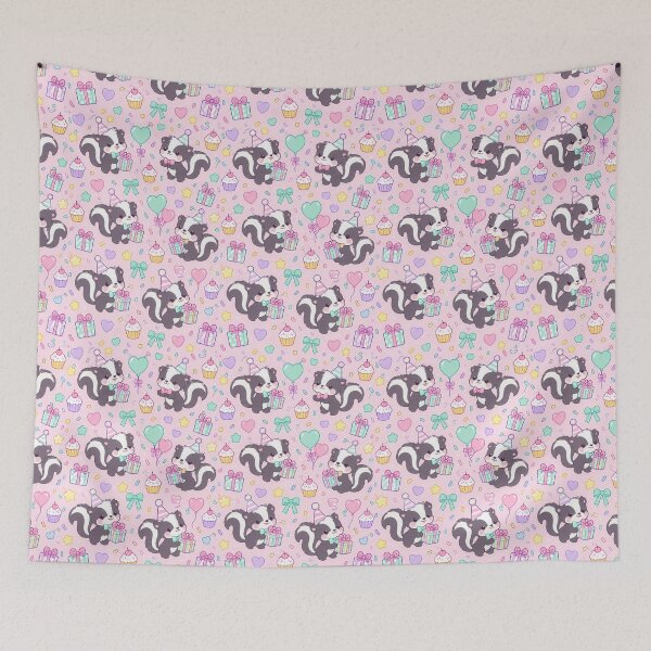 Item preview, Cute Birthday Baby Skunk Pastel Kawaii Party Pattern designed and sold by Soft Berry Studio.