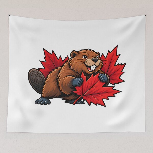Item preview, Happy Canadian Beaver with Maple Leaves Art designed and sold by ArtDesignTp.