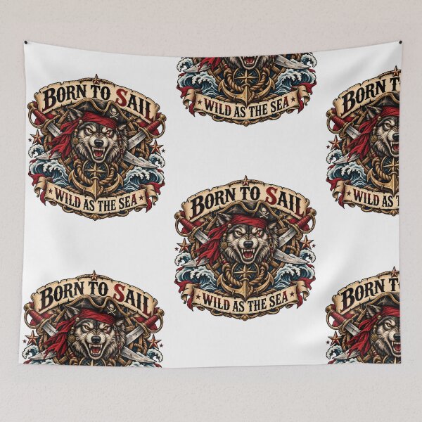 Item preview, Born To Sail - Wild As The Sea Pirate Wolf Emblem designed and sold by ZayCreates.